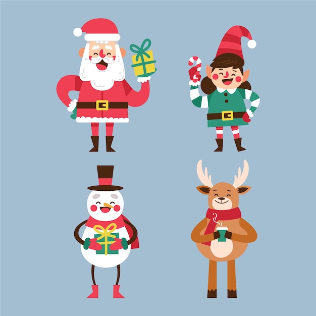 Colección de personajes navideños en diseño plano