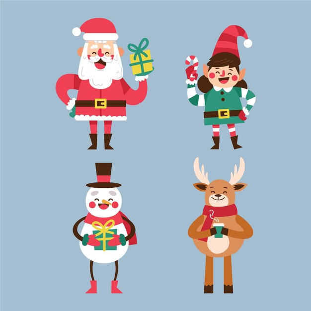 Colección de personajes navideños en diseño plano