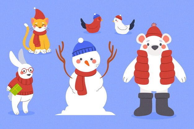 Colección personajes navideños en diseño plano