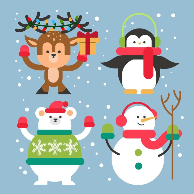 Colección personajes navideños en diseño plano