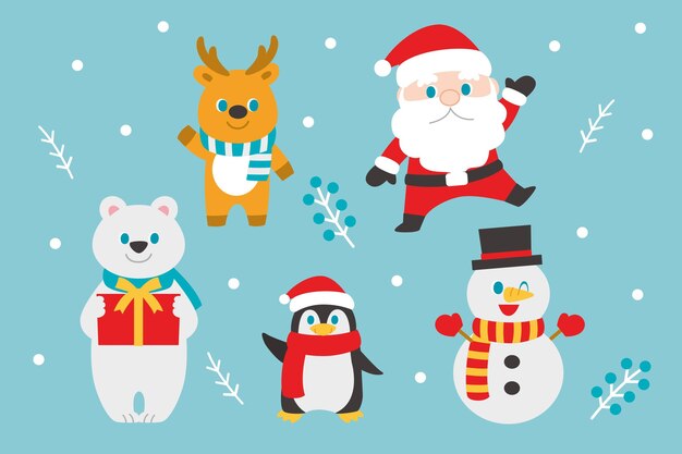 Colección personajes navideños en diseño plano