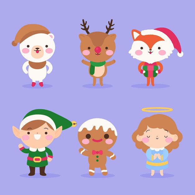 Colección de personajes navideños en diseño plano