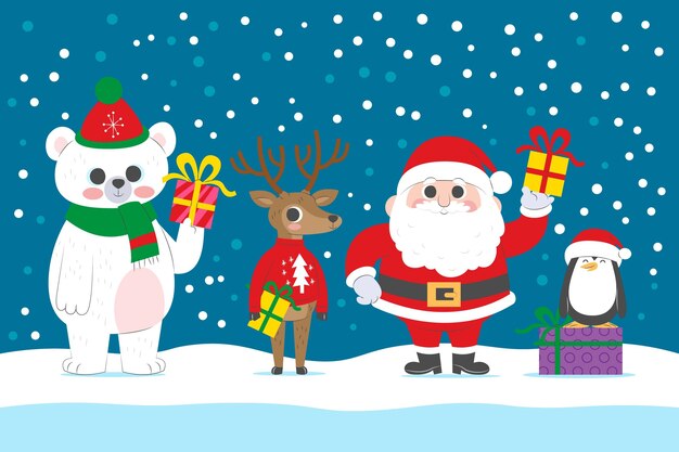Colección personajes navideños en diseño plano