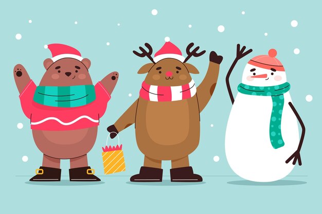 Colección personajes navideños en diseño plano