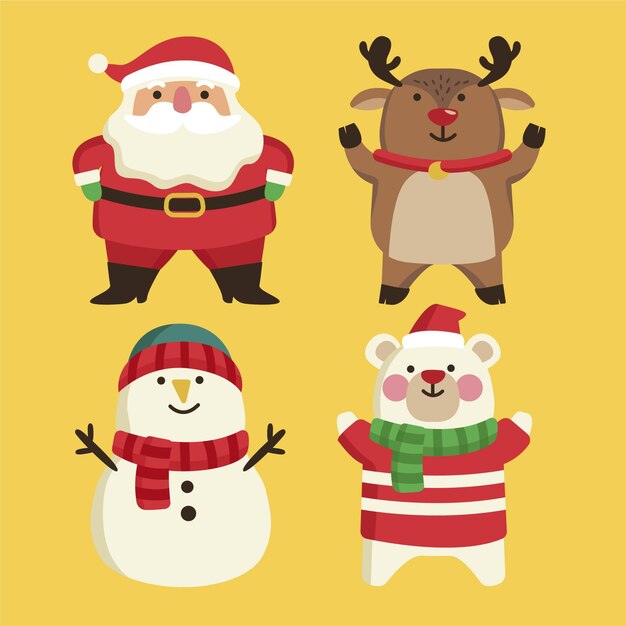 Colección de personajes navideños en diseño plano