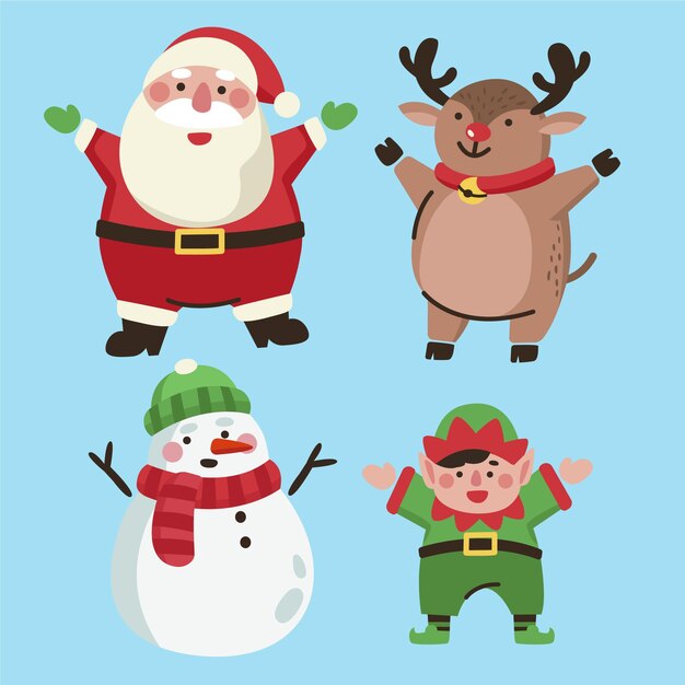 Colección de personajes navideños en diseño plano