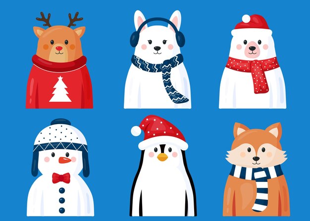 Colección de personajes navideños en diseño plano