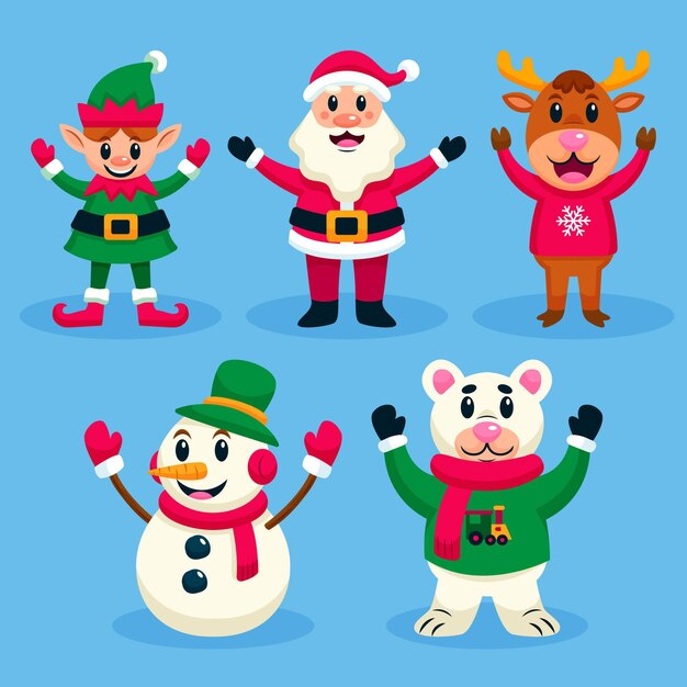 Colección de personajes navideños en diseño plano