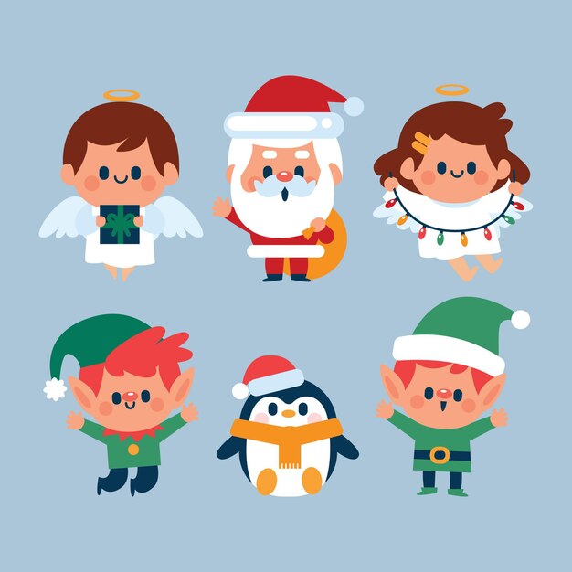 Colección de personajes navideños en diseño plano