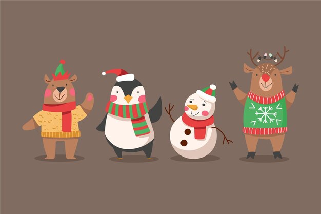 Vector gratuito colección de personajes navideños en diseño plano