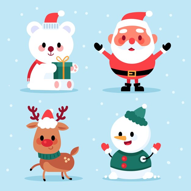 Colección de personajes navideños en diseño plano