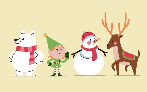 Colección personajes navideños en diseño plano