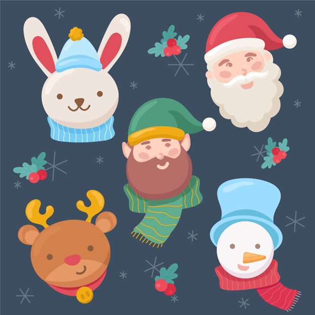 Colección personajes navideños planos