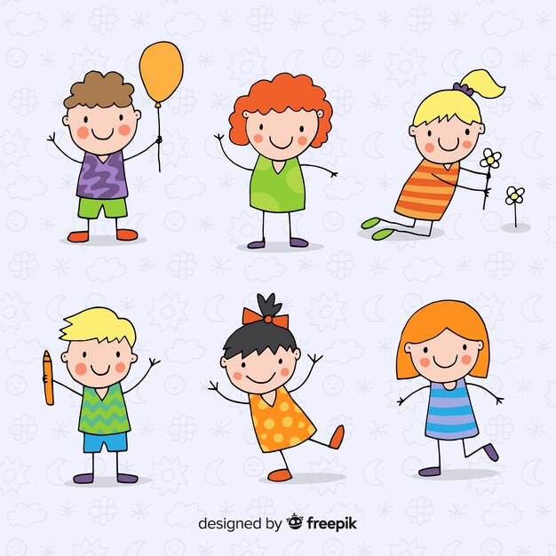 Colección de personajes de niños adorables dibujados a mano