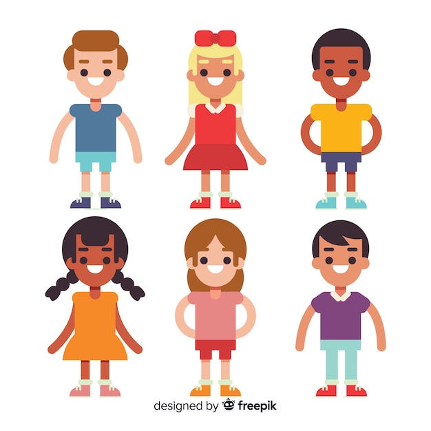Colección de personajes de niños adorables en diseño plano