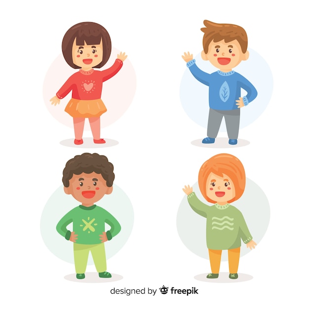 Vector gratuito colección de personajes de niños adorables en diseño plano