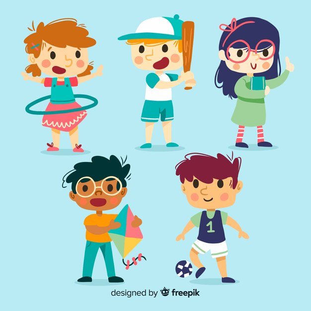Colección de personajes de niños adorables en diseño plano