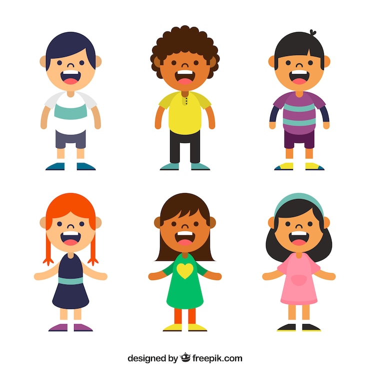 Vector gratuito colección de personajes de niños con diseño plano