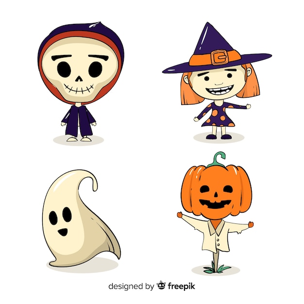 Vector gratuito colección de personajes de pegatinas para halloween