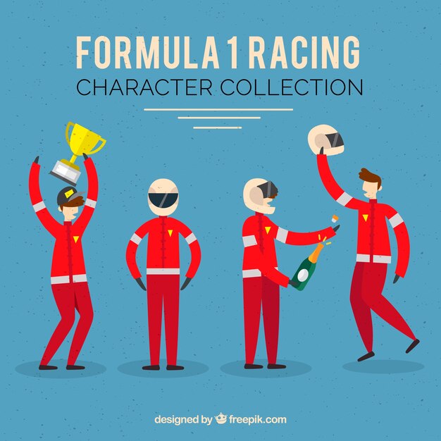 Colección de personajes de piloto de fórmula 1 con diseño plano