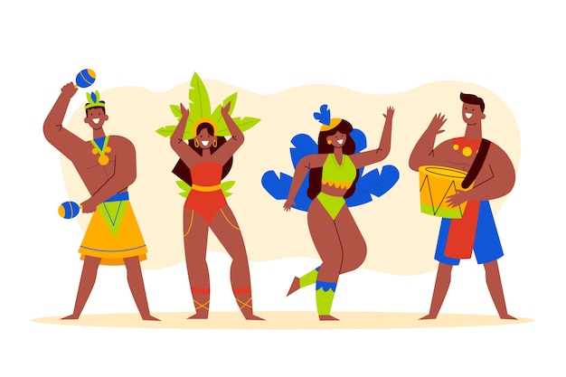 Vector gratuito colección personajes planos carnaval brasileño