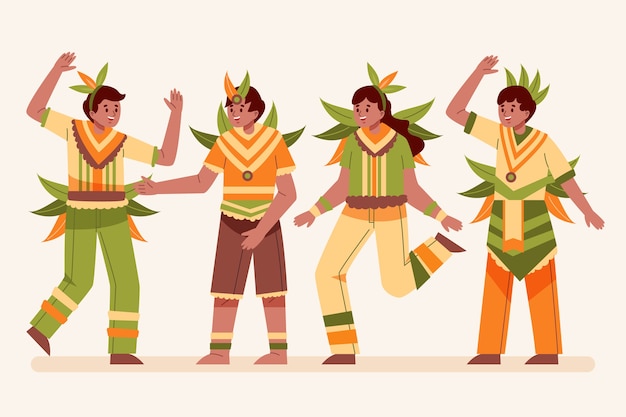 Colección personajes planos carnaval brasileño