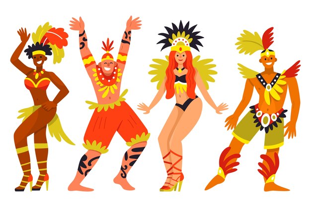 Colección personajes planos carnaval brasileño