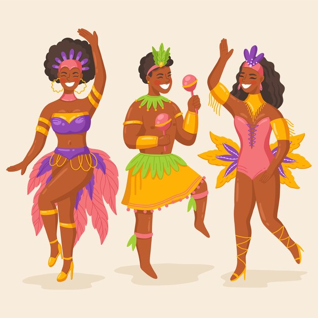 Colección personajes planos carnaval brasileño