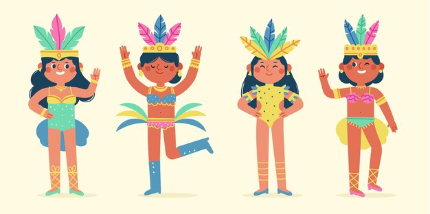 Colección personajes planos carnaval brasileño