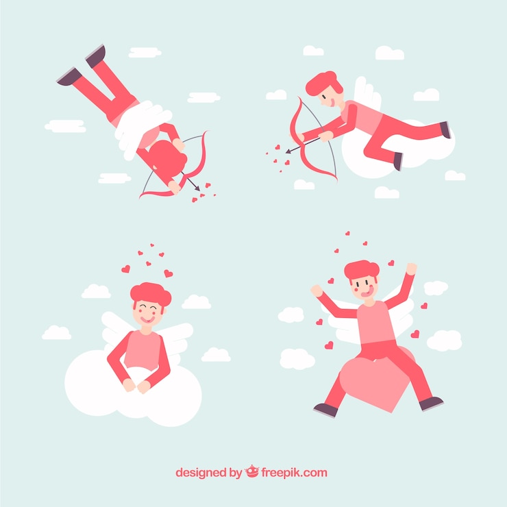 Vector gratuito colección de personajes planos de cupido