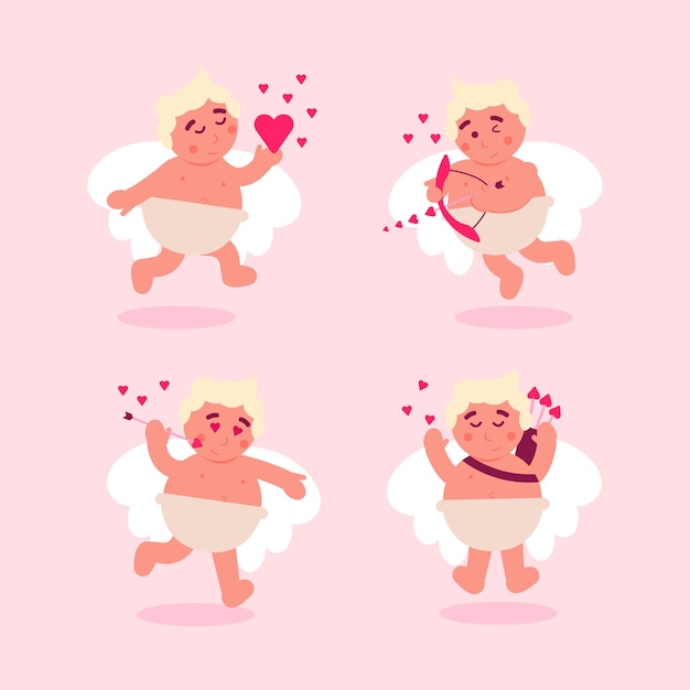 Colección de personajes planos de cupido.