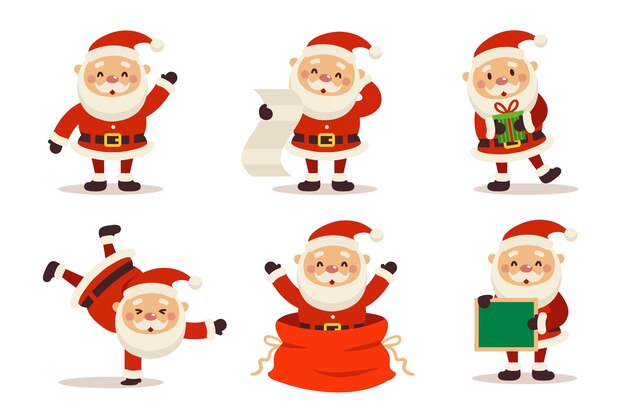 Colección personajes planos santa claus dibujados a mano