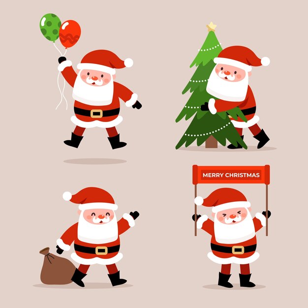 Colección personajes planos santa claus dibujados a mano