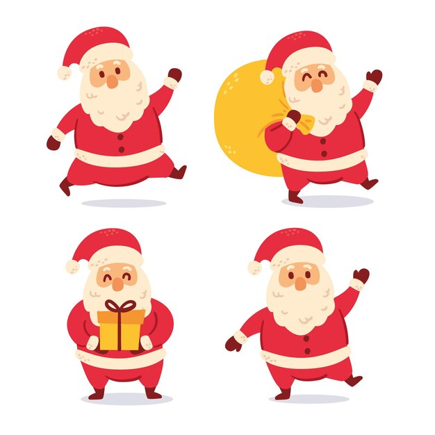 Colección personajes planos santa claus dibujados a mano