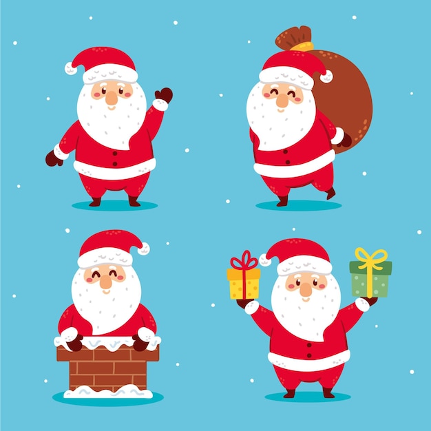 Colección personajes planos santa claus dibujados a mano