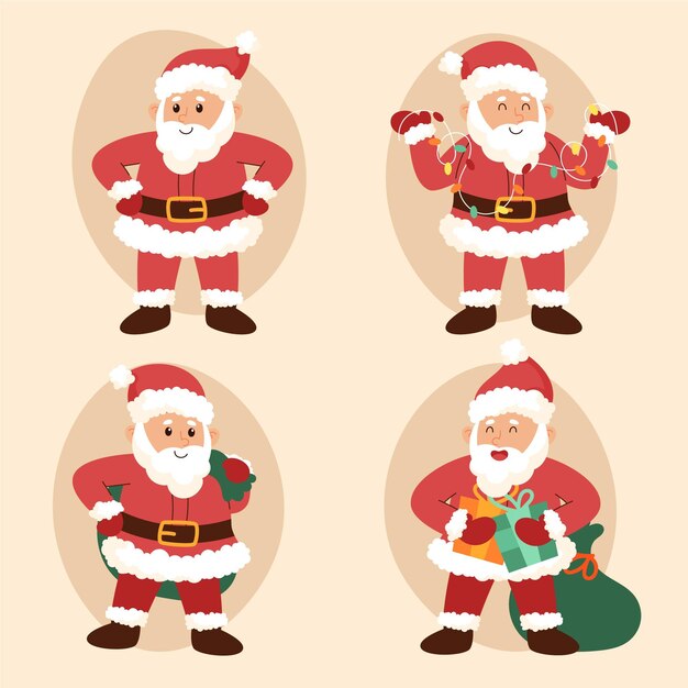 Colección personajes planos santa claus dibujados a mano