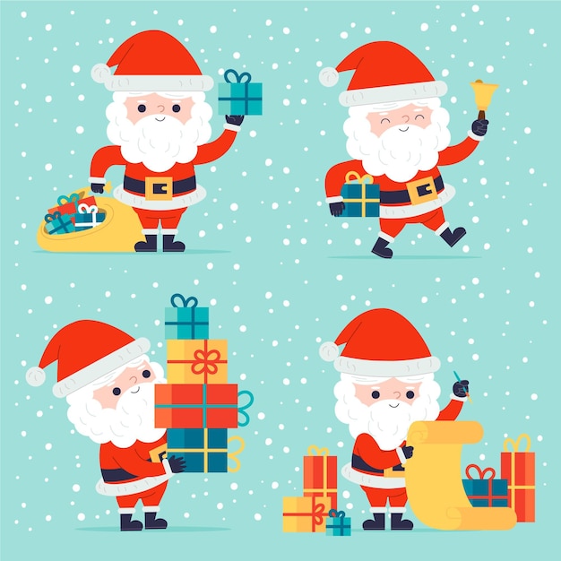 Colección personajes planos santa claus dibujados a mano