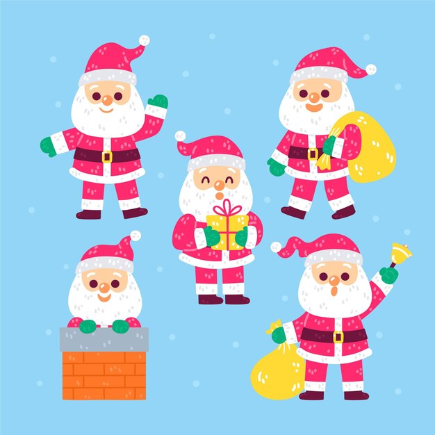 Colección personajes planos santa claus dibujados a mano