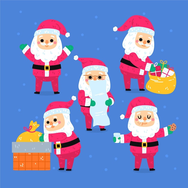 Colección personajes planos santa claus dibujados a mano