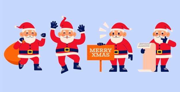 Colección personajes planos santa claus dibujados a mano