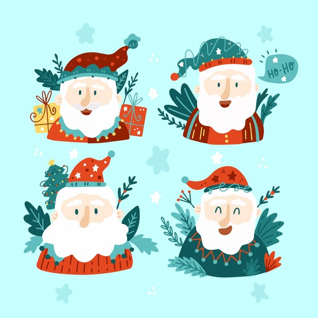 Colección personajes planos santa claus dibujados a mano