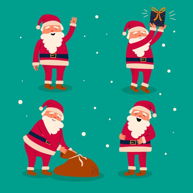 Colección personajes planos santa claus dibujados a mano
