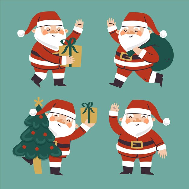 Colección personajes planos santa claus dibujados a mano