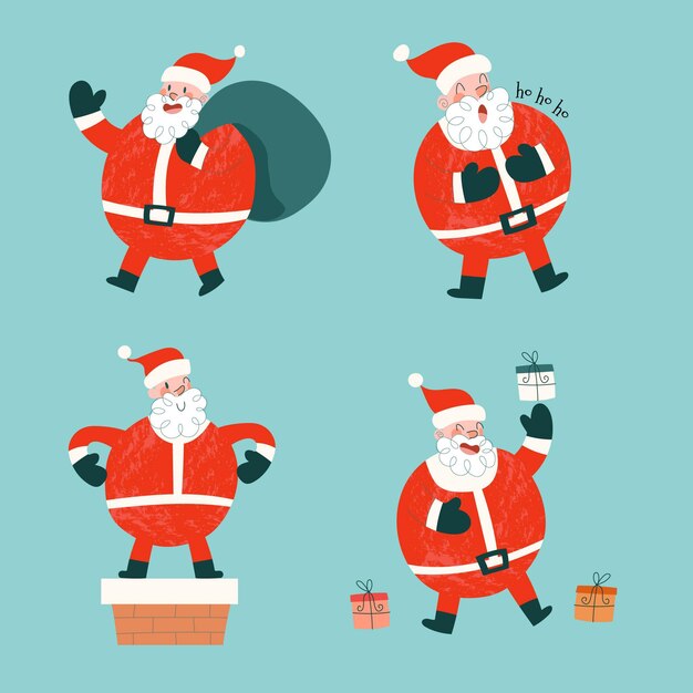 Colección personajes planos santa claus dibujados a mano