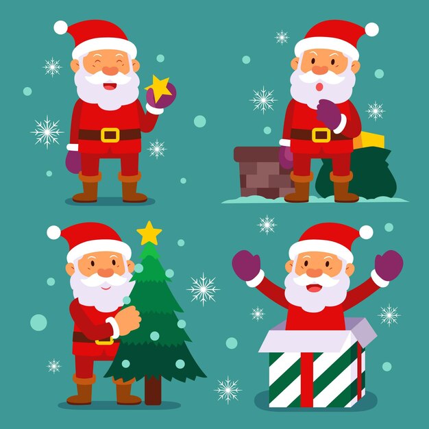 Colección personajes planos santa claus dibujados a mano