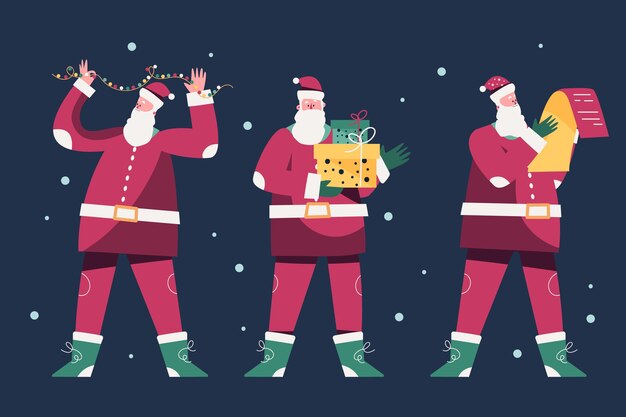 Colección personajes planos santa claus dibujados a mano
