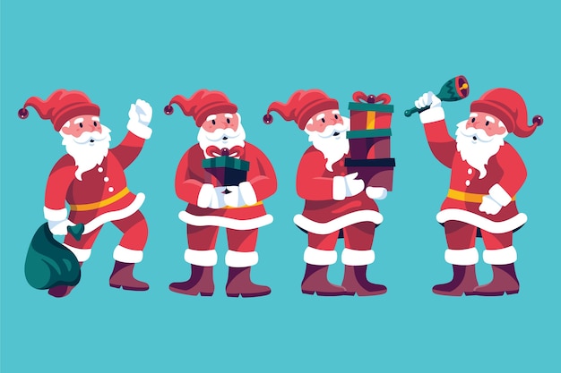 Vector gratuito colección personajes planos santa claus dibujados a mano