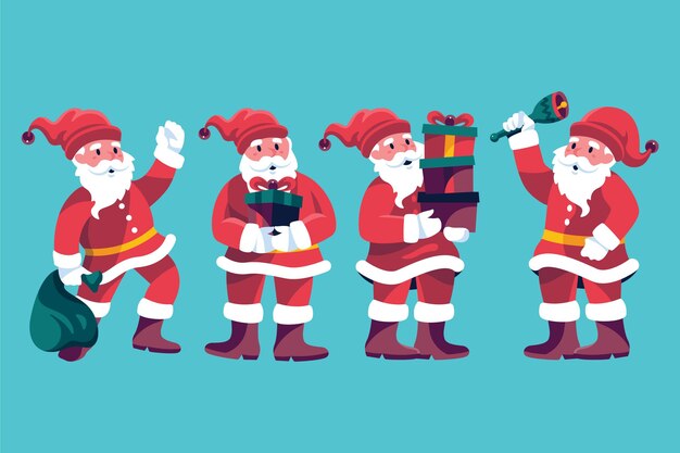 Colección personajes planos santa claus dibujados a mano