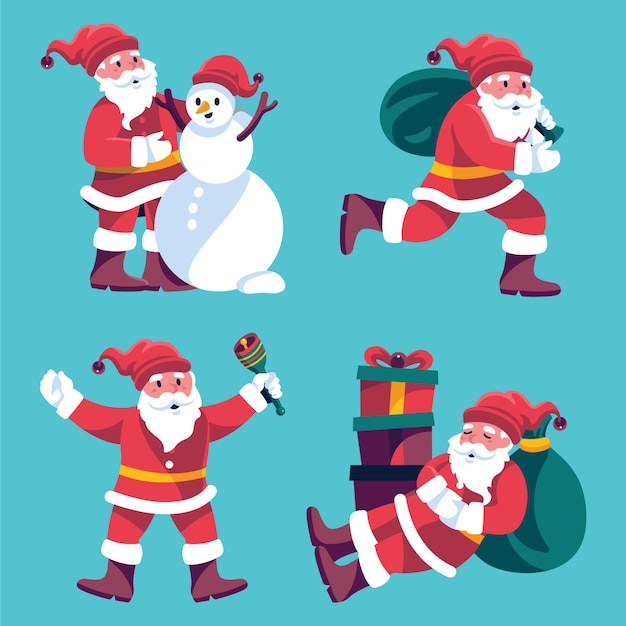 Colección personajes planos santa claus dibujados a mano