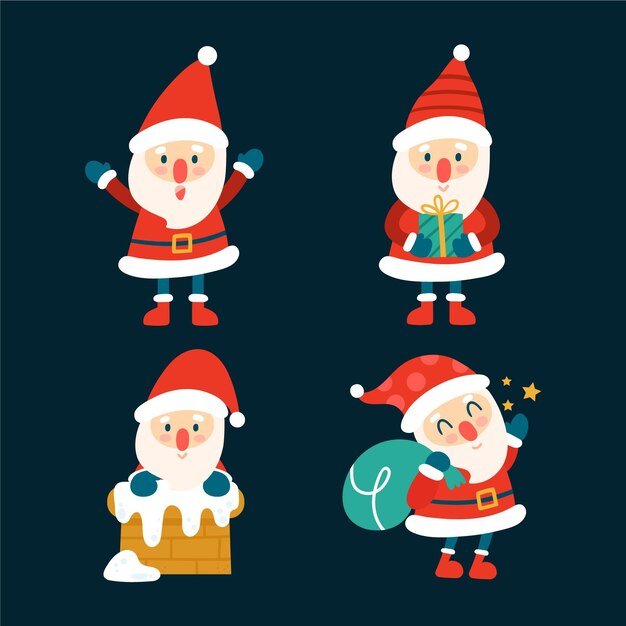 Colección personajes planos santa claus dibujados a mano